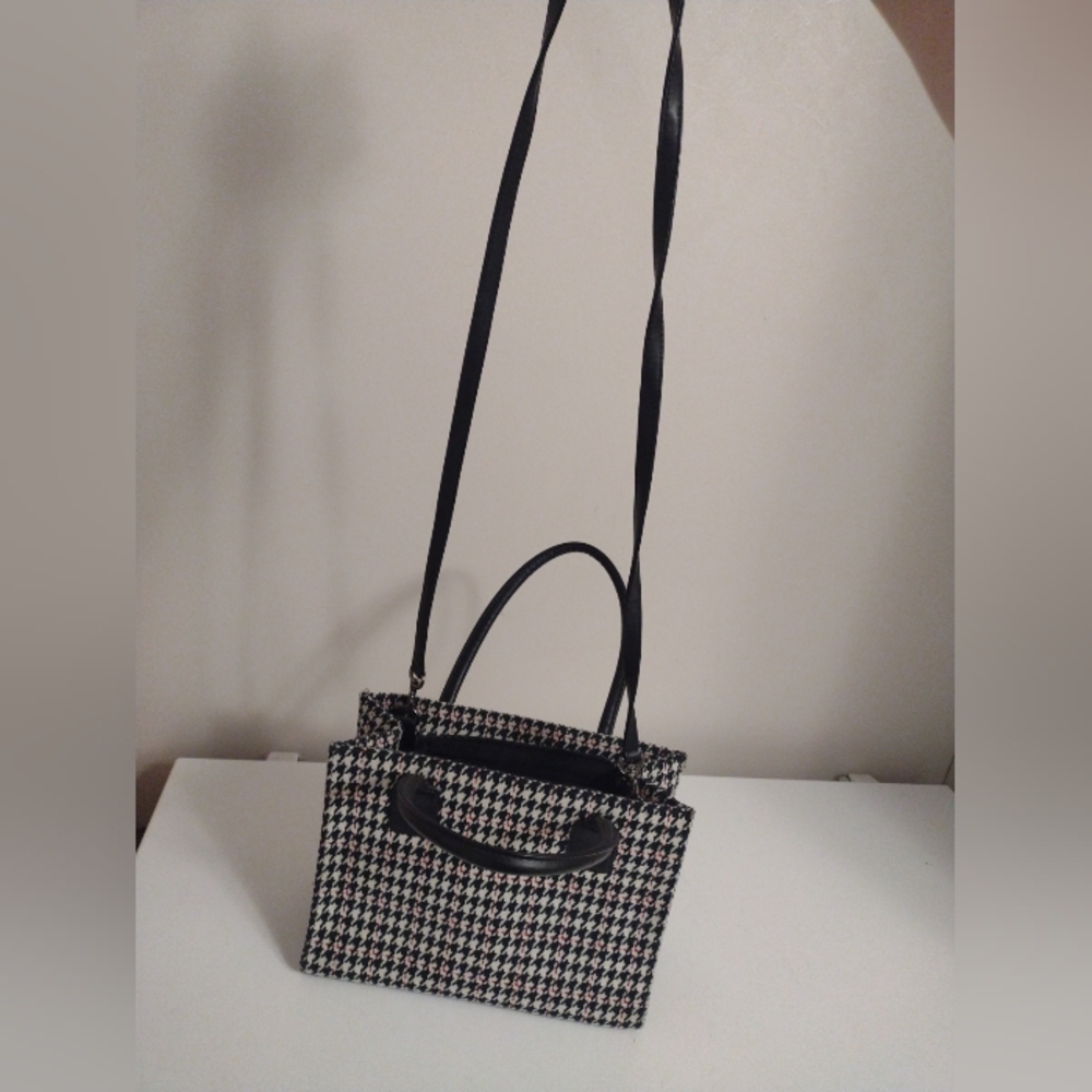 Preston & York Houndstooth Purse Bag Tote Crossbody Acrylic Wool Polyester - Picture 8 of 10